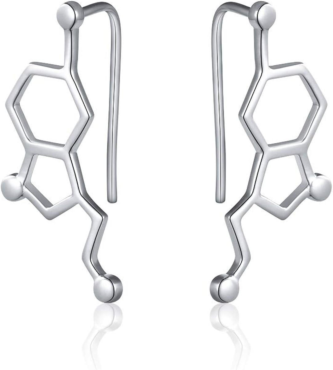 JZMSJF 925 Sterling Silver Serotonin Earring Studs Cuffs Climber Chemistry Jewelry Gift for Women Science Lovers Sterling Silver