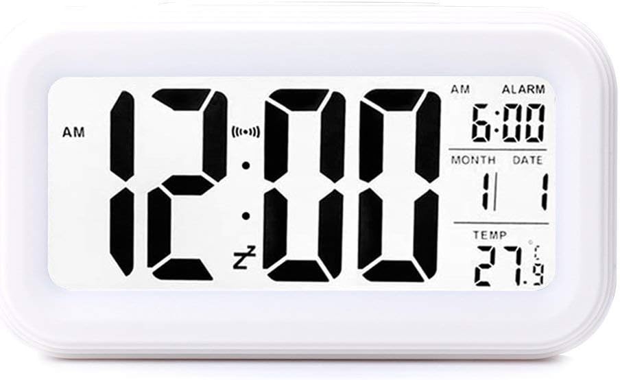 ShowTopCreative Smart Nightlight Digital Alarm Clock Bedside Desk Table Electronic Clock Battery Operated Mute Luminous Alarm Clock with Adjustable Light for Kids Students White