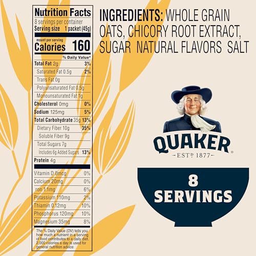 Image of Quaker Fiber Instant Oatmeal, Maple Brown Sugar, 35% Daily Value of Fiber, Whole Grains, No Artificial Flavors, 1.58 oz Packets, (8 Pack)