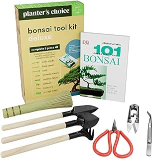 Premium Bonsai Tool Kit + Bonsai 101 Book - Set Includes: Wooden Rake