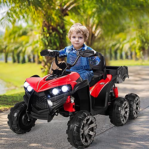 Costzon Kids Atv, 12V Battery Powered 6 Wheels Electric Vehicle W/ 4Wd, Back Trunk, Led Lights, Music, Story, Usb, Backrest, Treaded Tires, Ride On Car Quad For Boys & Girls Gift, Ride On Atv (Red) #TOP7