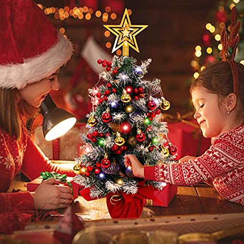 Fayavoo 60cm Mini Christmas Tree Artificial Tabletop Christmas Tree with Lights Christmas Baubles Ball Ornaments, Potted Small Xmas Tree with Christmas Tree Star for Christmas Decorations - Image 5