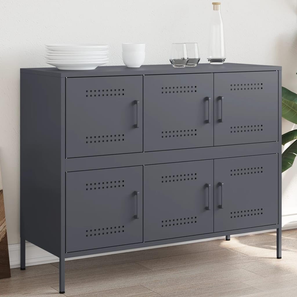 Credenza antracite, 100,5 x 39 x 79 cm, in acciaio