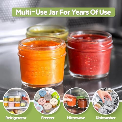 image for WeeSprout Baby Food Storage Glass Jars w/Lids (4 oz, 24 Pack) Bright V
