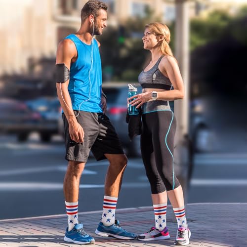 Image of Ultrafun 5 Pairs Striped Crew Socks Cotton Cushioned Athletic Sports Running Socks for Men Women Teens