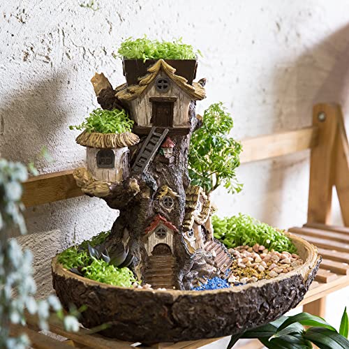 Ncyp Fairy Garden Stump Resin Planter For Succulent Cactus (11.4X9.4X10.5 Inches) Multilayer Decorative Flower Pot, Indoor Gardening Miniature Tree Shape Sculpture (No Plants) #TOP2