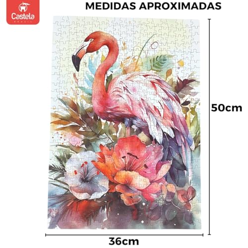 Quebra Cabeça de 500 Peças Flamingo Com Flores Decorativo Castela