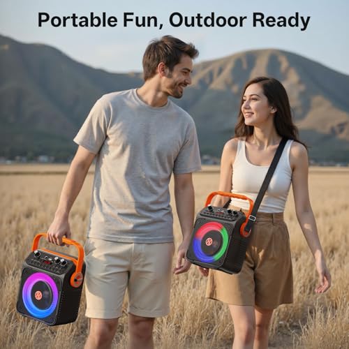 Image of Karaoke Machine, Portable Bluetooth Karaoke Speaker with 2 Wireless Microphones for Adults, PA System with Echo Adjustment, LED Lights, Supports USB /TF /REC /FM /AUX, for Home Party, Outdoor