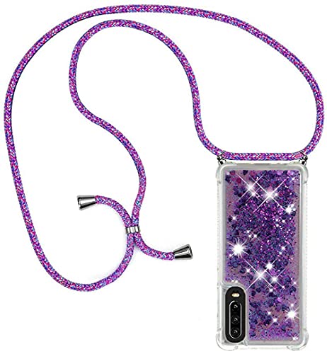 HongMan Collier Coque pour Huawei P30 - Mode Tour de Cou Telephone Étui Paillettes Quicksands Liquide Glitter Cover, Housse pour Smartphone Lanyard Transparente Silicone Case Cover