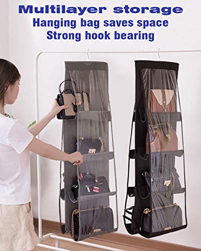 Aarainbow 1 Pack Hanging Handbag Purse Organizer,Polyester Fiber+Pvc,8 Pockets,Wardrobe Closet Space Saving,Washable,46 L X 13.8W (B-Dark Gray) #TOP3