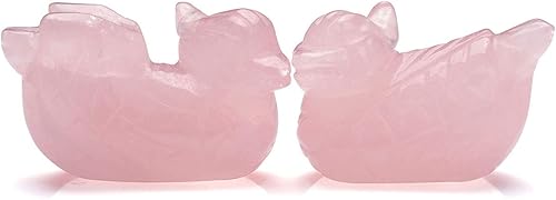 Miniatura 3 de Jovivi Figura de cuarzo rosa natural, patos mandarinas, Feng Shui, cristal de amor, pájaros en hoja de loto para amor y romance, (hombre y mujer),