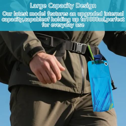 4 Pack Collapsible Water Bottle With Carabiner, 34 Ounce Foldable Water Bag with Leakproof Lid, Food-Grade Silicone Portable Water Bottle for Hiking, Sports, Camping, Biking, Traveling, BPA-Free by MTDNMBHY - Used condition - Image 7
