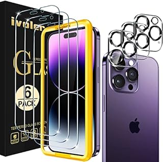 ivoler [7 in 1 Screen Protector Compatible with iPhone 14 Pro Max, 3 pack Tempered Glass Film and 3 pack Camera Lens Protectors with a Installation Alignment Aid, Bubble-Free, HD Clear, 6.7-Inch