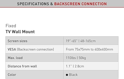 Miniatura 5 de Barkan Soporte de pared para TV, fijo de 19 a 65 pulgadas, soporte de pantalla planacurva, soporta hasta 110 libras, bloqueo automático patentado,