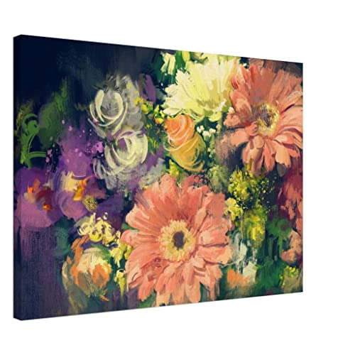 Décoration murale florale souci toile encadrée 50x70 cm