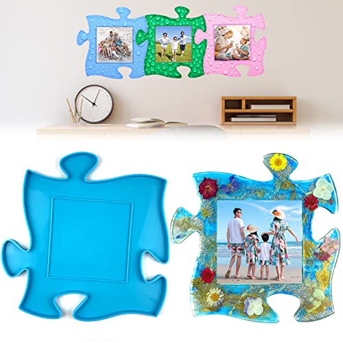 Moldes de resina para marco de fotos de gran tamaño empalmable de silicona, moldes de resina epoxi para álbum de fotos personalizado, decoración de pared de mesa para el hogar (azul) Cover
