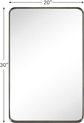 Miniatura 6 de TEHOME Espejo de bronce aceitado de 20 x 30 pulgadas, espejo de baño con marco de metal de bronce oscuro para pared en acero inoxidable redondeado