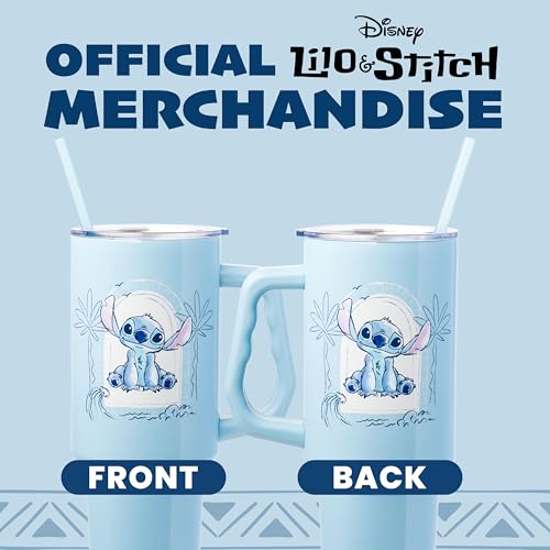 Image of Silver Buffalo Disney Lilo & Stitch Minimalistic Design Ocean & Tropical Stainless Steel Tumbler with Handle and Straw, Fits in Standard Cup Holder, 40 Ounces (Pack of 12)