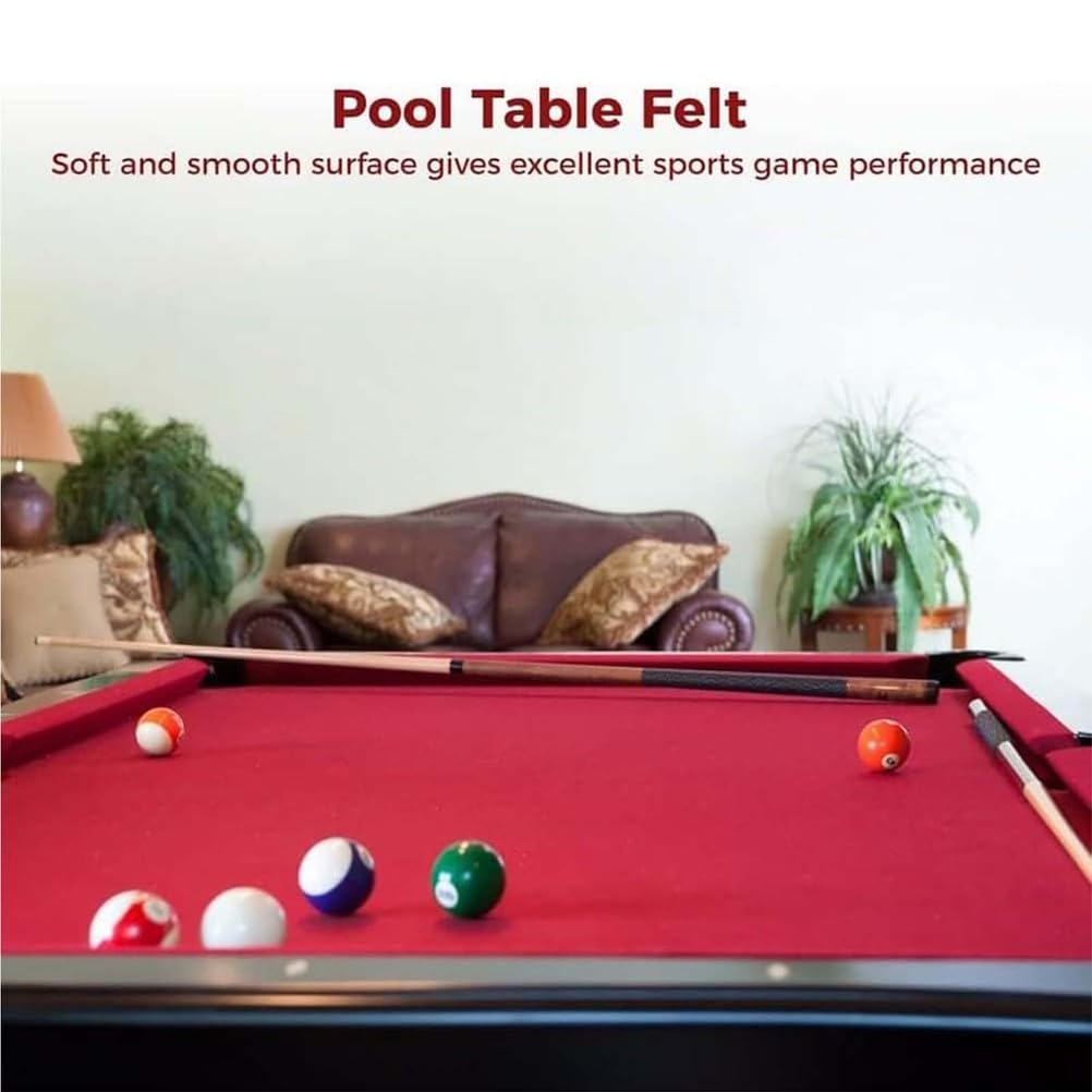 Paño de Billar estándar para Mesa de Billar, cojín de Fieltro de Mesa de Alto Rendimiento de 7/8/9 pies con Envoltura Lateral de 6 Piezas, Rojo,2.4M/7ft