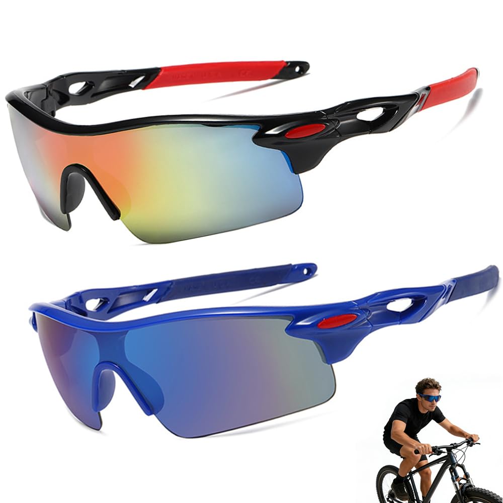 Mineup 2 Pcs Cycling Glasses, Sports Sunglasses, Cycling Sunglasses for Men Women, Lightweight UV400 Sports Cycling Sunglassess for Cycling Running Baseball Golf Adults Students Teenagers — image 1