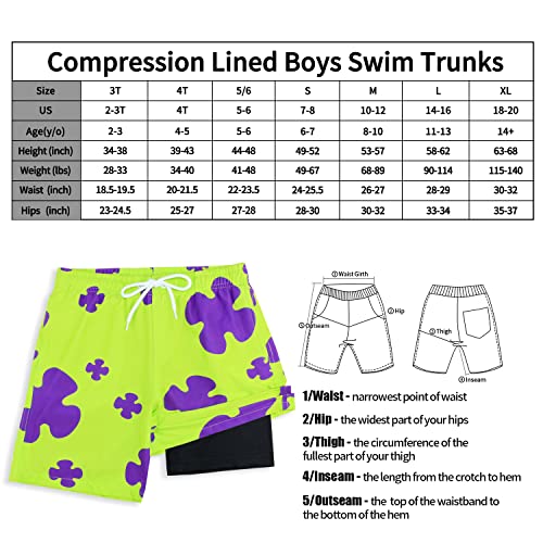 Milankerr Boys Swim Shorts With Compression Shorts 6" Inseam Swim Trunks For Big Boys(A-Patrick Star Style,10-12) #TOP5