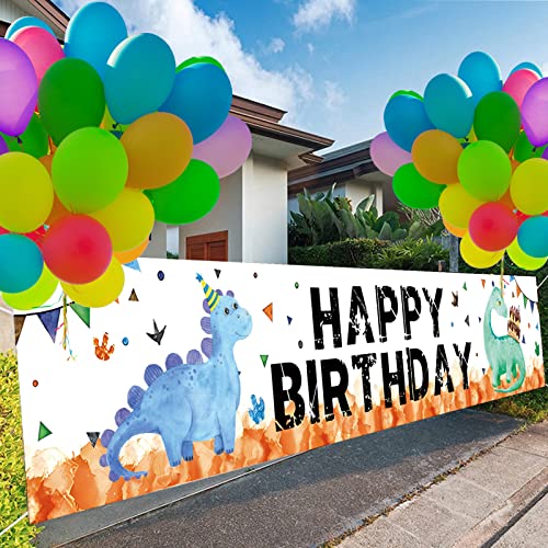 Mododo Enorme Dinosauro Compleanno Banner, Banner del Segno del Cortile di Buon Compleanno con 30pcs Palloncini Per Bambini Uomini Donne Festa di Compleanno Banner Outdoor Indoor Party