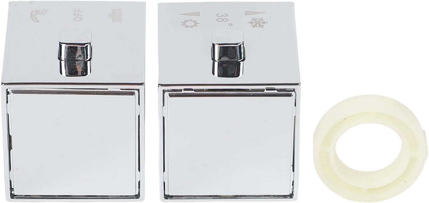 Square Shower Control Handle Knob Pair in Chrome for Thermostatic Bath Mixer Tap with Stop Ring, Grub Screw & End Cap – Pair