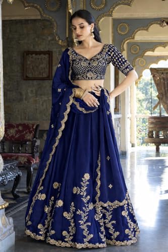 Image of piludi Women's Embroidered Lehenga Choli with Dupatta | Heavy Floral Zari Work Semi-Stitched Lehenga Set