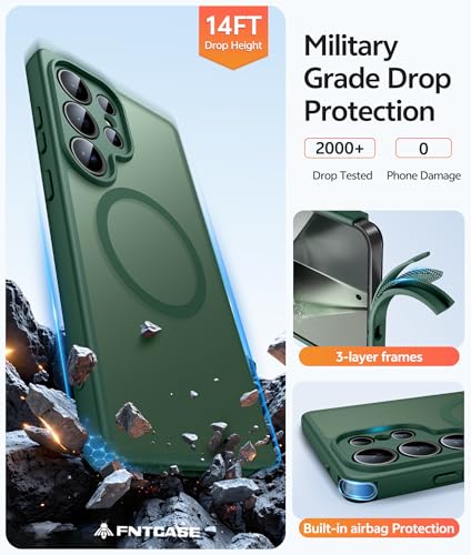 Image of FNTCASE for Samsung Galaxy S24 Ultra Case: [Fit for Magsafe] [Full Camera Protection] Translucent Matte Cases with [Screen Protector] Military Grade Shockproof Protective Phone Cover