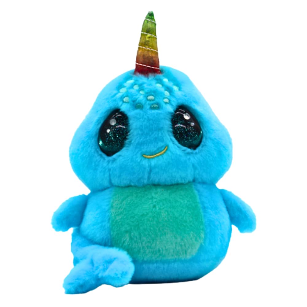 5-inch Narwhal- Shake & Sparkle- Blue, Fluffy Narwhal with Glitter Globe Effect Eyes, Stuffed Animal, Made with Kid Safe Materials