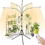 Fyheart Full Spectrum Grow Lights with Adjustable Stand and Sturdy Clip For Indoor Plants, 5 Light Tube, 3 Modes,10 Dimmable Brightness,4/8/12 H Timer,360° Gooseneck,Remote Control