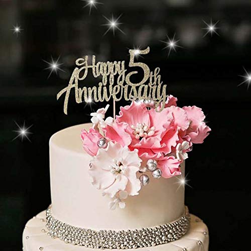 Yuinyo 5Th Anniversary Party Decoration Gold Glitter 5Th Happy Anniversary Cake Topper - Forever 5 Party Favors 5Th Anniversary Party #TOP2