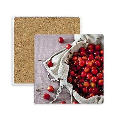 Coaster cerise carré en pierre absorbante DIYthinker rouge pour verre