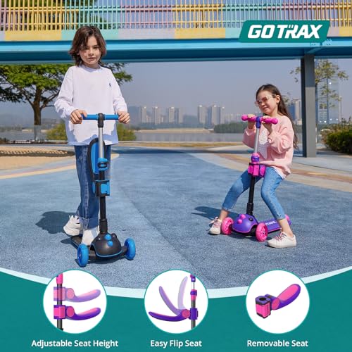 Image of Gotrax KS3 Pro Folding Kick Scooter for Kids, One Key Removable Seat & 3 Extra Wide PU Light-Up Wheels and Anti-Slip Deck, Adjustable Height Handlebar and Lean-to-Steer Scooter for Children Aged 2-8