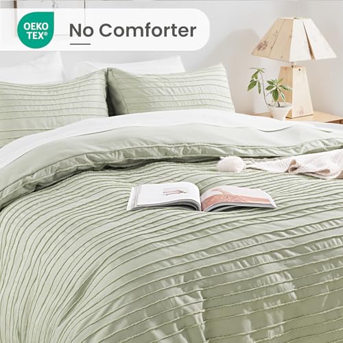Image of NEXHOME PRO Duvet Cover Queen,3 Pieces Boho Tufted Duvet Cover Set, Soft and Lightweight 100% Washed Microfiber Comforter Cover Set for All Season(Sage Green,90 x 90)-No Comforter