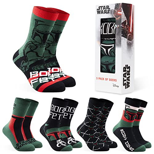 Disney The Mandalorian Chaussettes Homme Fantaisie - Chaussettes Boba Fett Star Wars - 5 Paires (Vert Foncé/Noir)