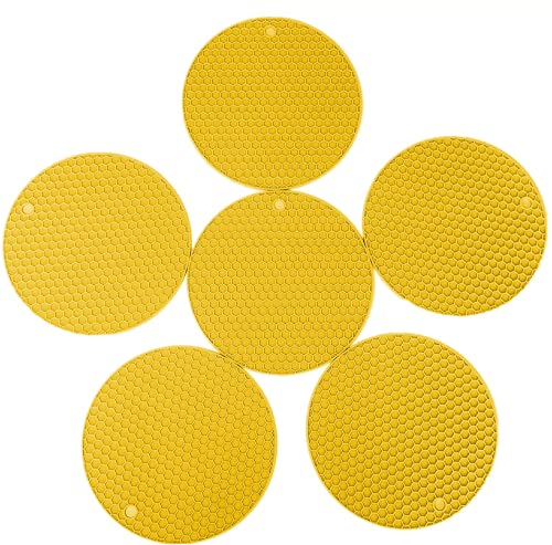 Image of Countertop Protector Heat Resistant Trivets for Hot Pots and Pans - Non-Slip Insulated Heat Pads for Kitchen Counter Yellow Pack of 6