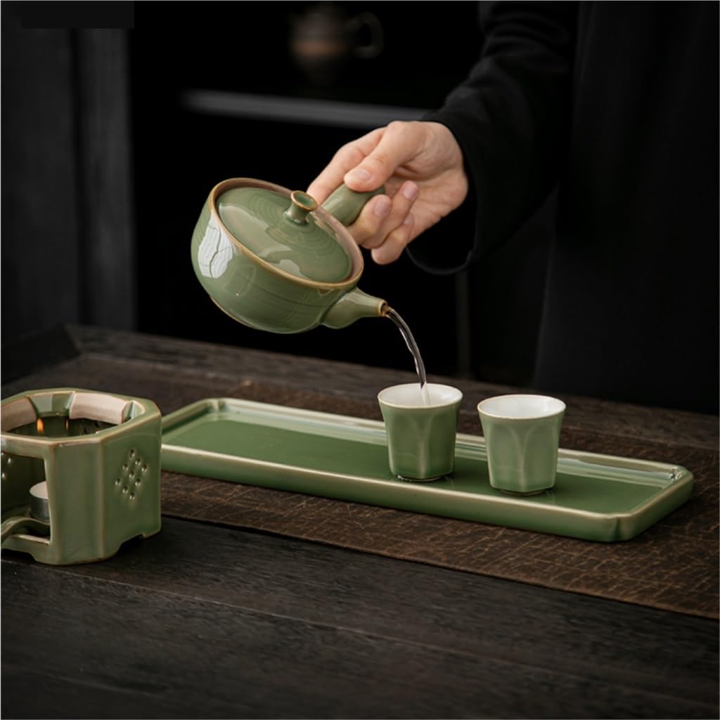 Plateau à Café de Table Plateau à thé rétro en céramique, Plateau à Bulles sèches, rectangulaire, Plateau de Rangement de Cuisine Vert en Bambou Plateau à thé de Bureau