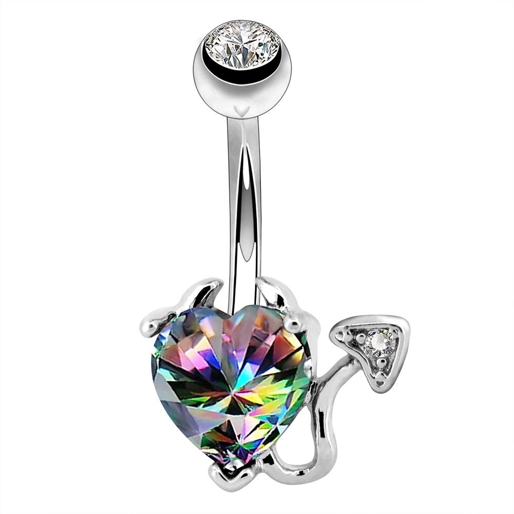 OUFERPiercing de ombligo de acero inoxidable de 14 G, diseño de corazón de diablo, color blanco