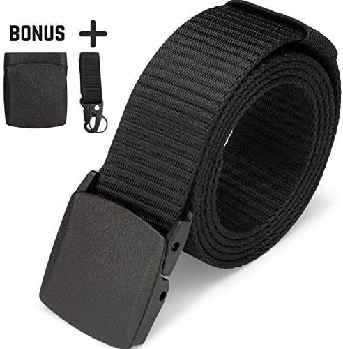 Dragon Ninja Tactical Belt Nylon Web Canvas Webbing Adjustable Waterproof Military Web style with Two YKK Buckles and Heavy Duty Keychain Key ring