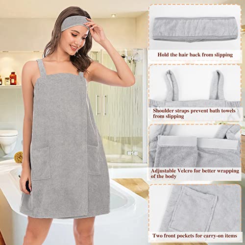 QZUnique Bath Wrap Towel with Straps Women Shower Robes Turban&Headband Bathrobe Dress with Straps Adjustable Closure3