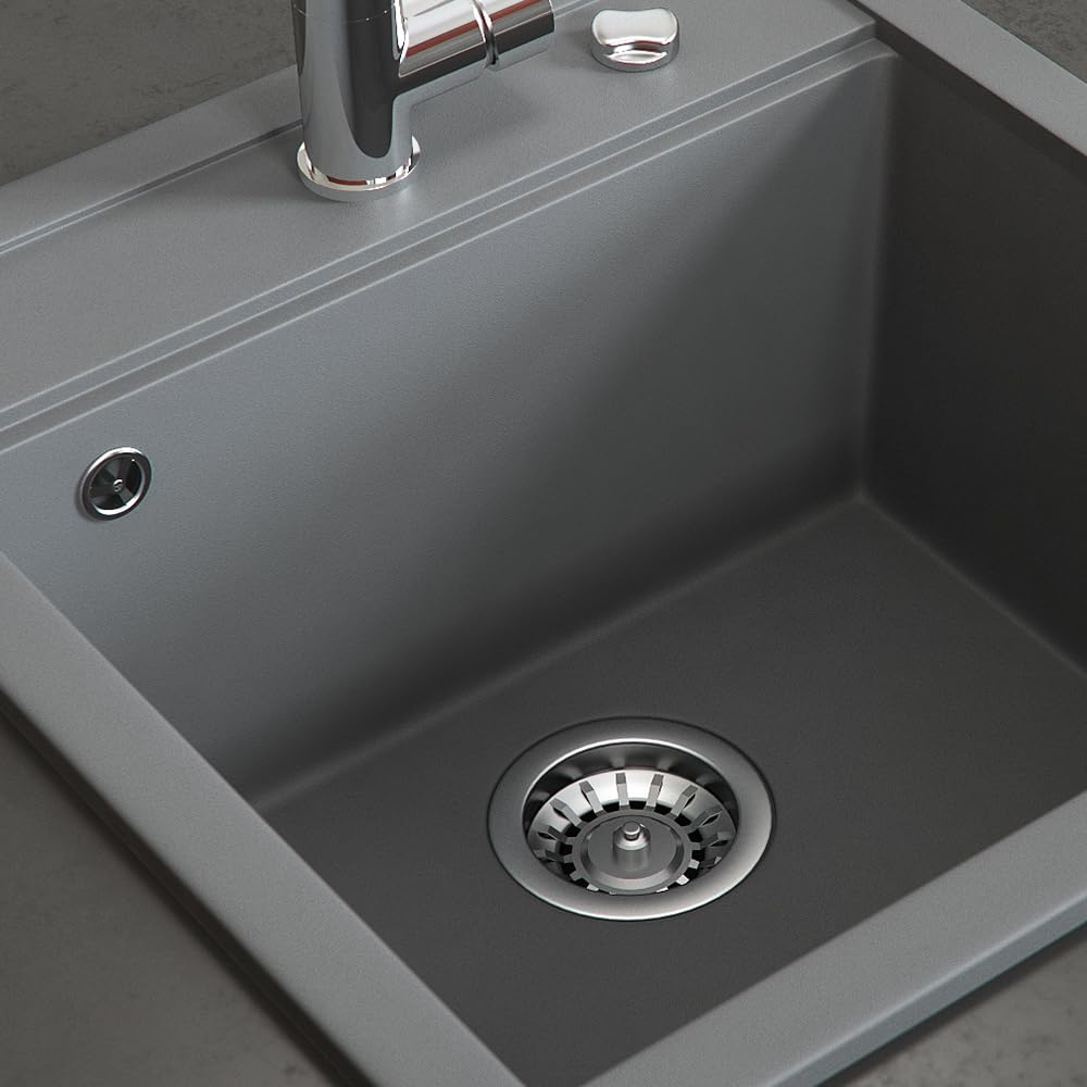 Bergström Lavello "Tesa", Grigio, 49 x 51 cm | con piletta di scarico e fori preforati per rubinetteria