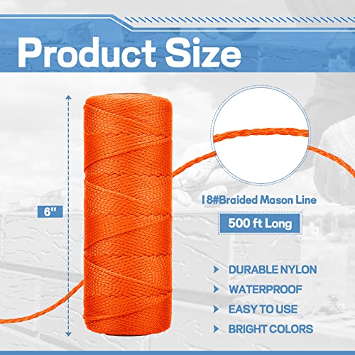 4 Roll Mason Line String, 500 Feet Braided Nylon Twine Decoy Line Construction String Braided Masonry Line Masonry String Lines For Masonry Jobs Diy Projects Crafting Gardening (Fluorescent Orange) #TOP1