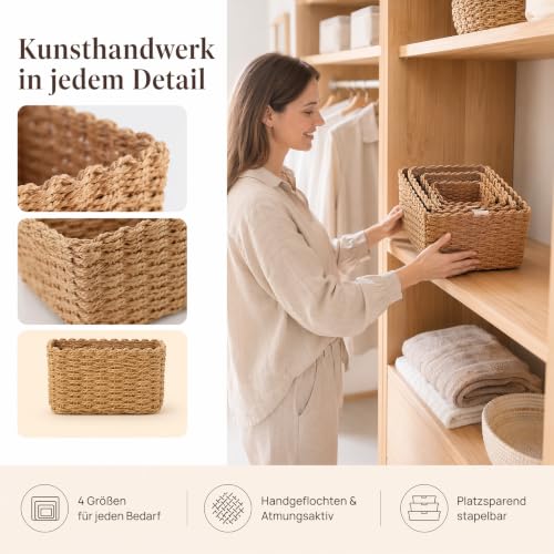 4Stk Papierfaserseil Aufbewahrungskorb, Geflochtener Korb für Bad Küche – Bild 5