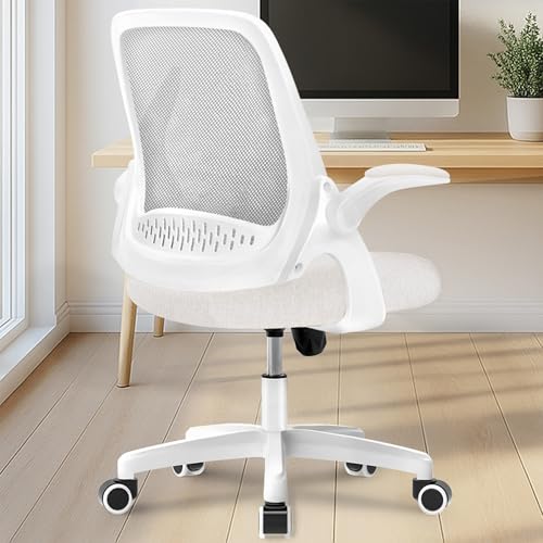 NEO CHAIR Office Desk Computer Gaming Ergonomic Chair with Lumbar Back Support Adjustable Height Swivel Wheels Flip-up Arms Mesh Chair for Home or Office (Ivory)