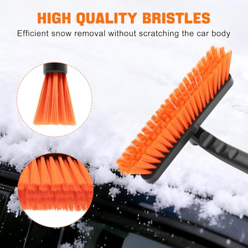 nacena Snow Brush and Ice Scrapers for Car Windshield, Detachable Snow Remover for Cars EVA Foam Grip and Rotatable Brush Head Snow Scraper for Car Trucks SUV, Winter Cars Accessories (Orange)