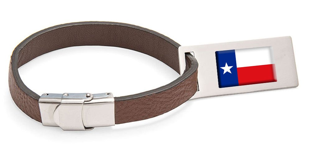 Texas Flag Leder Kofferanhänger Edelstahl Gravur Text