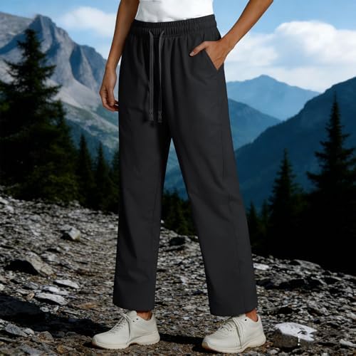 Hiking Pants Women Lightweight Quick Dry Joggers Casual Running Workout Pants Breathable Loose Fit Athletic Trousers Black - 5