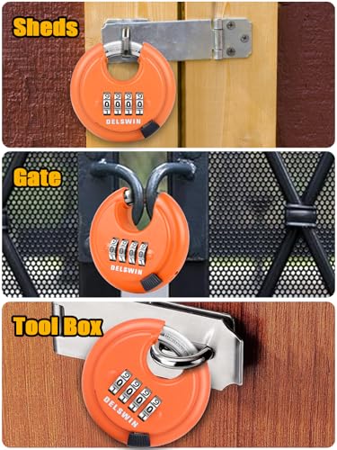 Image of DELSWIN 4-Digit Disc Combination Lock, Orange, 2 Pcs, 3 /8 inch Shackle
