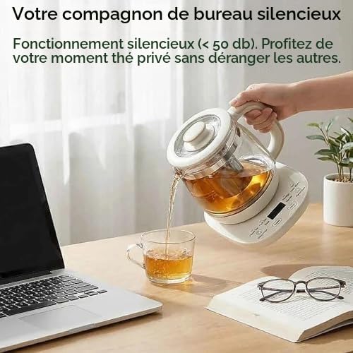 Bouilloire en verre intelligente 1,8 L Pot de santé multifonction 800 W avec contrôle de température variable, minuterie 24 heures et maintien au chaud, affichage LED, protection contre l'ébullition à